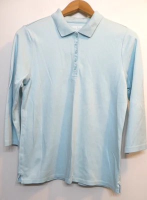 Camisa Lands' End Mujer Mediana Azul Claro Pullover Estilo Polo Manga Larga Top Foto 1 de 4