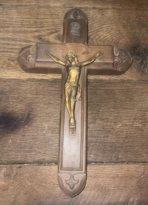 Vintage Wood Last Rites Wall Cross Crucifix Catholic Divinity Sick Call Box 13” - Picture 1 of 8