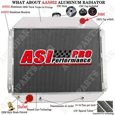 4 Row Radiator For 1966-79 Ford F-Series F100 F150 F250 F350 Truck 78-79 Bronco. Foto 1 de 4