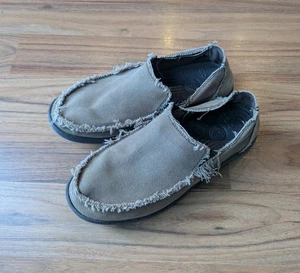 Crocs Santa Cruz Herren Größe 9 Khaki Beige Canvas Slipper Halbschuhe Schuhe Ausfranst - Bild 1 von 12