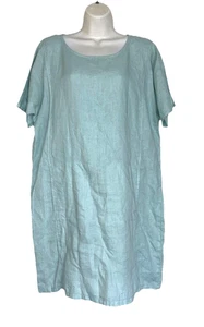 Abito Eileen Fisher in lino biologico manica corta XXS blu acqua - Foto 1 di 9