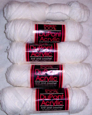 VTG 5 Skeins White Wonder Art 100% DuPont Acrylic Yarn--4 Ply-- 1 lb total - Image 1 of 3