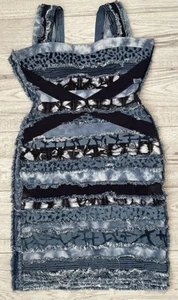 RARE Limited Herve Leger Blue Denim Boho Chic Tank Bodycon Dress Size XSmall - Picture 1 of 7