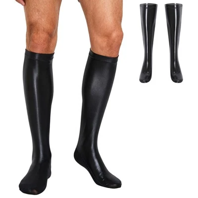 Mens Socks Club Stockings Knee Lingerie Skinny Wet Look Carnivals PU Leather - Image 1 of 3