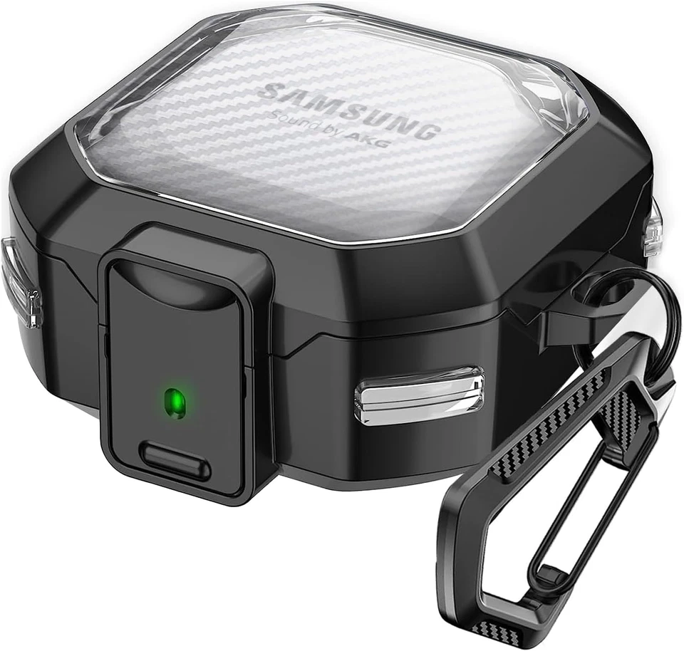 Funda de fibra de carbono transparente con bloqueo para Samsung Galaxy Buds FE Pro Live + llavero Foto 1 de 4