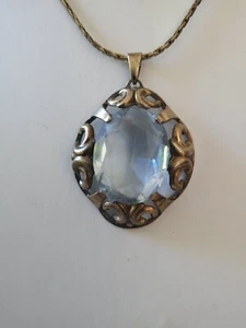 Jugendstil 835er Silber Anhänger großer Aquamarin +Silber Kette Antikschmuck - Bild 1 von 5
