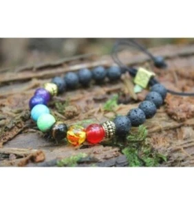 7 Chakra Armband aus Lavaperlen Lebensbaum größenverstellbar - Bild 1 von 4