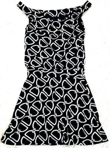 White House Black Market 2 Black Dress Chain Print Fit 'n Flare Off Shoulder   - Picture 1 of 8