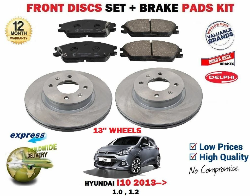 PARA HYUNDAI i10 1.0 1.2 13'' RUEDAS 2013- JUEGO DISCOS FRENO DELANTEROS NUEVOS + KIT PASTILLAS Foto 1 de 1