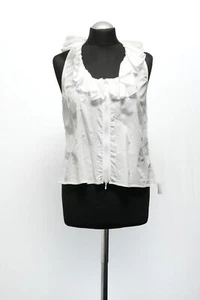 Anne Fontaine Damen Bluse Maelis 34 weiß uni Rundhals ärmellos Rüschenkragen - Picture 1 of 5