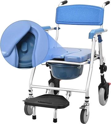 Sedia Comoda WC per Anziani Con Rotelle, Sedia a Rotelle Da Doccia Pieghevole, C - Immagine 1 di 4