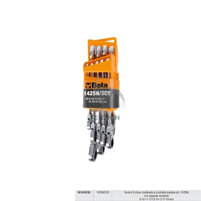 Set Serie 9 Chiavi Combinate A Cricchetto Snodate 8-19mm - Beta 142SN/SC9 - Immagine 1 di 2