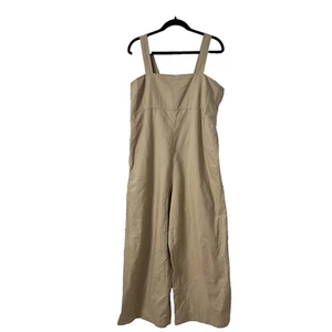 NEW Uniqlo Linen Blend Jumpsuit Beige Wide Leg Pockets Women’s Size Large - Picture 1 of 6