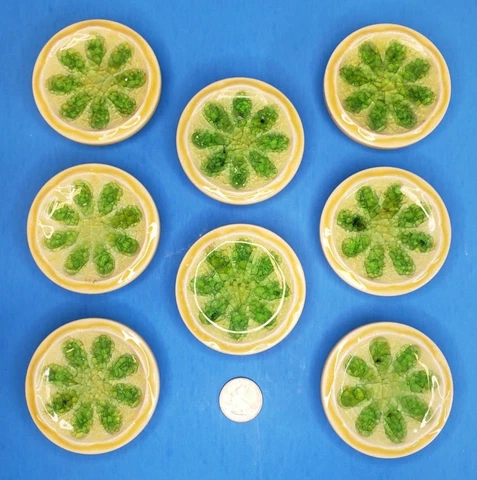8 BIG Vintage MCM 1960s Green Yellow Flower Porcelain Dresser Drawer Pull Knobs Cover