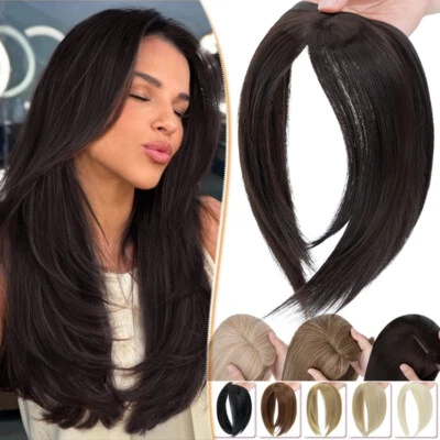 Women Hair Topper Cover Toupee Clip in Hairpiece Real Natural Silk Top Fringe UK - Image 1 of 4