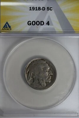 1918-D  .05   ANACS   G 4   Buffalo Nickel, Indian Nickel, 5 Cent Piece - Image 1 of 2