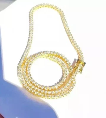 4MM Round Cut Lab Created Diamond Men's Tennis Necklace 14K Yellow Gold Plated - Image 1 of 4