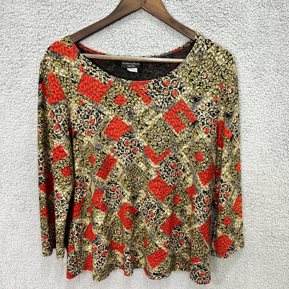 Brittany Black Top 1X Red Animal Geo Print Y2K Maximalist Festival Retro Alt - Image 1 of 4