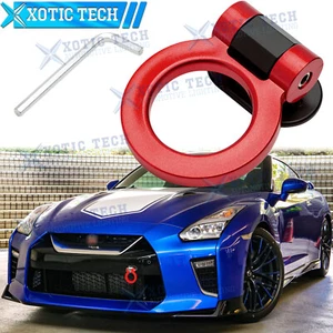 Anillo de gancho de remolque ficticio deportivo rojo de carreras para parachoques delantero trasero ajuste universal - Imagen 1 de 10
