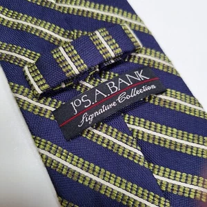 Jos A Bank Signature Collection 100% Silk Tie BLUE Green Stripe Italy - Picture 1 of 10