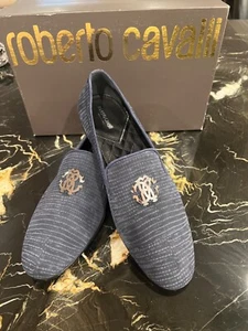 Roberto Cavalli Herren Schuh Lackleder Halbschuh mit silbernem Logo Größe 10 - Bild 1 von 4
