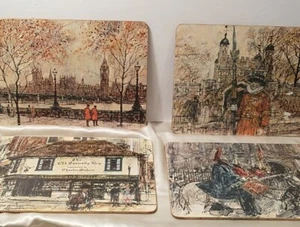 Trivets Pictures 4 Vintage Cork Back English Scenes 11.5" Artist Jawdokimov 1972 - Picture 1 of 14
