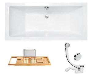 Badewanne Rechteck Wanne Bad 165x75 Ablaufgarniture & Füße + Bambus Ablage - Bild 1 von 12