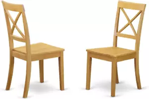 BOC-OAK-W Boston Kitchen Dining Chairs - Cross Back Wooden Seat Chairs, Set of 2 - Picture 1 of 4