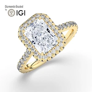 Radiant Solitaire Hidden Halo 14K Yellow Gold Engagement Ring,3 ct,Lab-grown IGI - Picture 1 of 23