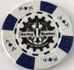 KONIGS WUSTERHAUSEN, GERMANY STATION HARLEY DAVIDSON POKER CHIP (WHITE & BLUE) - Picture 1 of 2