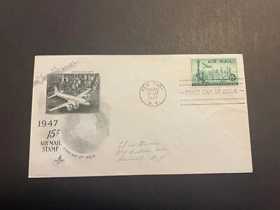 USA, American Airlines, Airmail Stamp, FDC 1947, Sc #C35, 15c, Crisp! - Image 1 of 2