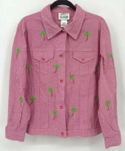 Quacker Factory QVC Jacket Size Medium Pink Check Collar Button Long Sleeve B15 - Picture 1 of 8