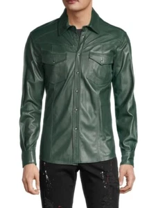 Men's Real Lamb Leather Full Sleeves Shirt SLIM FIT Leather Shirt In 4 Colors - Picture 1 of 4