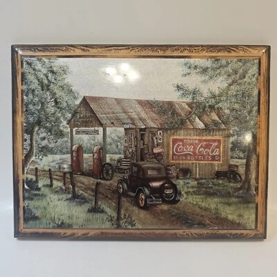 Coca Cola Martins Garage Wood Picture 8x6 Collectible Coke Lithograph - Image 1 of 4