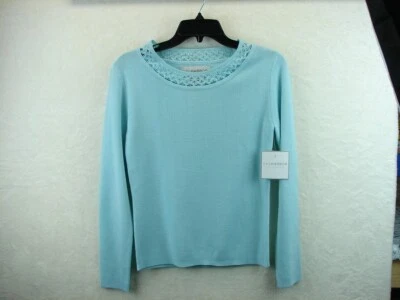 Suéter de punto ligero de manga larga azul pequeño para mujer Sag Harbor NWT Foto 1 de 4