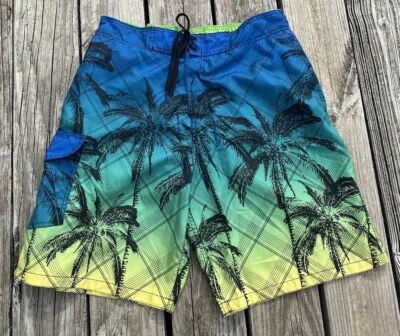 Bañador Joe Boxer Hombre Talla Grande Azul Verde Amarillo Palmas 3 Bolsillos Foto 1 de 4