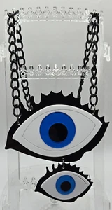 GROSSE BLAUE AUGEN - schwarze Halskette mit Anhänger - große Pulloverkette Kunststoff / Acryl - Bild 1 von 6