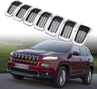 7x Chrome Front Bumper Grille Insert Honeycomb Mesh For Jeep Cherokee 14-18 Set - Изображение 1 из 4