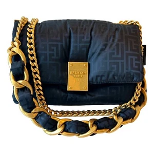 Balmain 1945 Nylon Monogram Flap Crossbody Shoulder Bag Black Small - Picture 1 of 15