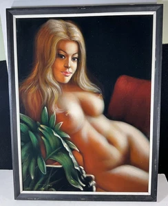 QUADRO VINTAGE NUDO NERO VELLUTO DONNA RISQUE INCORNICIATO. FIRMATO - Foto 1 di 16
