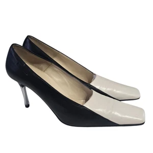 Vintage 1990s Chanel Black & White Square Toe Pumps Gr. 38,5 /7,5 - Bild 1 von 9