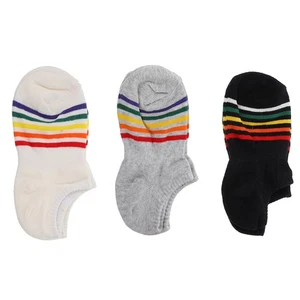 3 Paar Damen Bootssocken Regenbogen Streifen Baumwollsocken flacher Mund - Bild 1 von 12