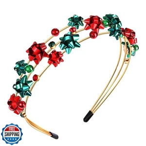 mokkia Weihnachts Stirnband für Damen rot grün Xmas Bow Headband Jeweled Rhein - Bild 1 von 5