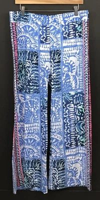 Lilly Pulitzer Bal Harbour Palazzo Pants Blue Printed Rayon Elastic Waist Size L - Image 1 of 4