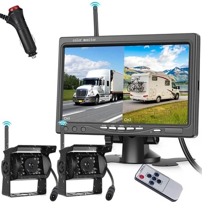 Digital Wireless 7" Monitor 2x Rear View Backup Camera Kit for RVs Truck Caravan - Image 1 of 4