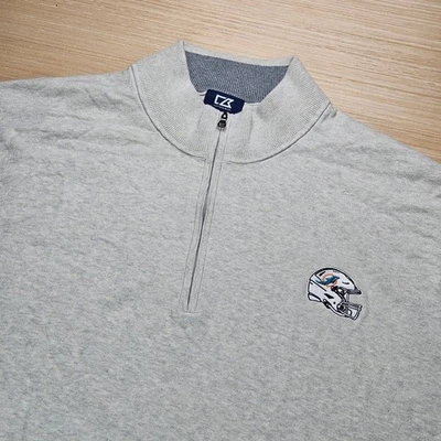 Miami Dolphins Cutter & Buck Mens 3XLT Gray Quarter Zip Pullover Sweater Logo - Image 1 of 4