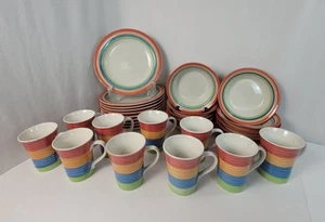 10 Pc Set Vtg Gibson Everyday Living Rainbow Stripes Multicolor Bands Rim - Picture 1 of 18