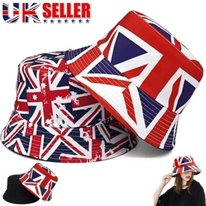 Union Jack Flag Reversible Bucket Hat Beach Sun Football Festival Cap Unisex UK - Picture 1 of 11