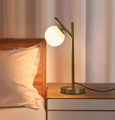 Mid Century Modern Lamp, White Glass Lampshade Bedside Table Lamp, Lamp for N... - Image 1 of 4