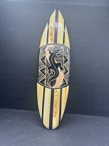 Petite Surfboard made of Wood Gecko and Tribal Designs, Wall Art. - Picture 1 of 4